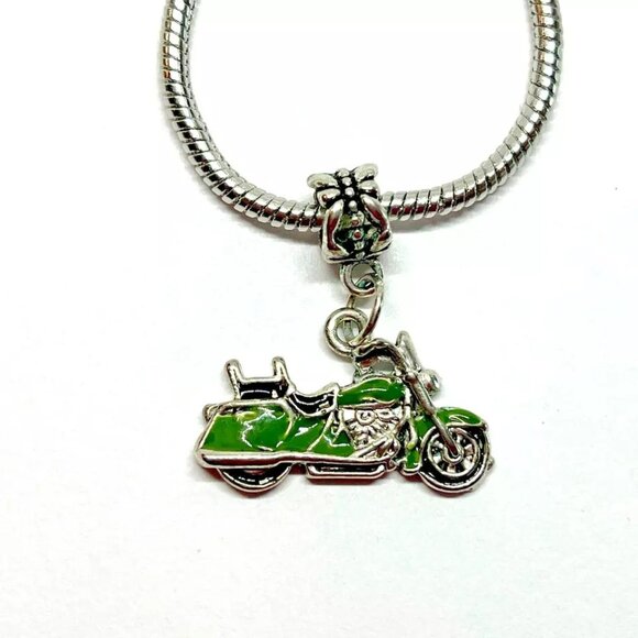 Jewelry - Vintage Green Chopper Motorcycle Charm Dangle European Bracelet fit Harley